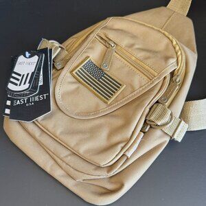 Tactical Sling Crossbody Bag With American Flag Patch & Adjustable Strap - East/